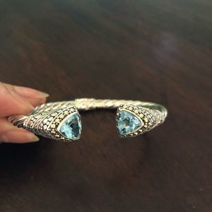 NWOT Samuel B. 925 Sterling Silver and 18k Gold Solid Blue Topaz Bangle
